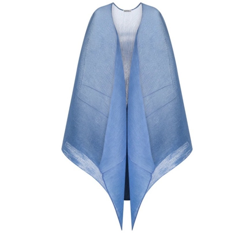 Alquema Ombre Pleated Long Vest Sky to Indigo Blue AC2404 Handmade Free Size NWT